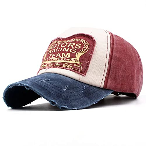 Elwow Men's Distressed Washed Cotton Baseball Cap Sun Hat Driver Cap Trucker Hiking Cap (Blue + Deep Red)