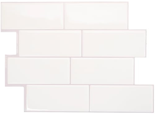 Smart Tiles Klebefliesen Küche und Bad – Metro Weiß, Fliesenaufkleber 3D, Küchenrückwand Selbstklebend, Wandpaneele, 5 Fliesen (29.34x21.28 cm), Einfach zu Montieren, Wasserfest, Made in Kanada