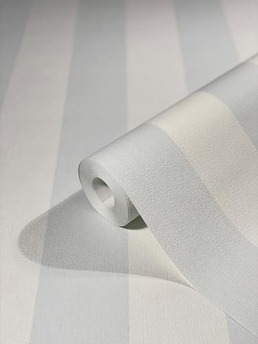 WALLCOVER Non-Woven Wallpaper Blue Stripes Country House White Light Blue Lines Modern Block Stripe Wallpaper Fine Structure 10.05 x 0.53 m Made in Germany
