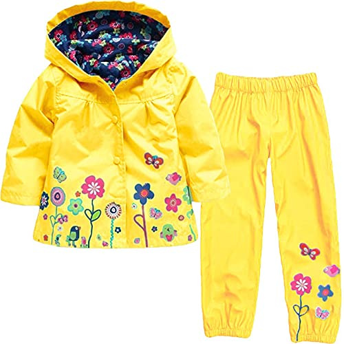 WOXIHUAN Giacca a Vento Impermeabile Bambino Tuta Impermeabile per Neonate Ragazzi Ragazze Tuta Impermeabile con Cappuccio Giacca e Pantaloni Outwear