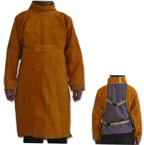 jojofuny Schweißen Knieschützer Schweißbekleidung Schweißeruniformen schürze Schutzkleidung für Schweißer Schweißerschutzkleidung Verbrühungsschutz Schutzanzug Lederjacke Arbeit