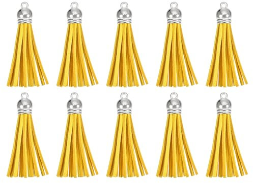 QUARKZMAN 30Pz 2.2 Pollici Ciondolo Portachiavi con Nappe in Pelle con Cappuccio in Argento per Bracciale con Pendente Creazione di Gioielli Decorazione Artigianale Fai-Da-Te, Giallo