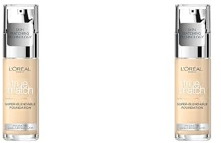 L'Oreal Paris True Match Liquid Foundation, Skincare Infused with Hyaluronic Acid, SPF 17, Available in 40 Shades, 0.5N Porcelain, 30 ml (Pack of 2)