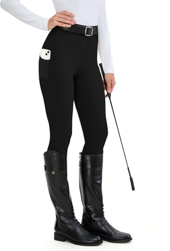 HMILES Leggings da Equitazione da Donna, in Silicone, con Inserti Completi, a Vita Alta, Elasticizzati, da Equitazione, da Donna, con Passante per, Nero, S