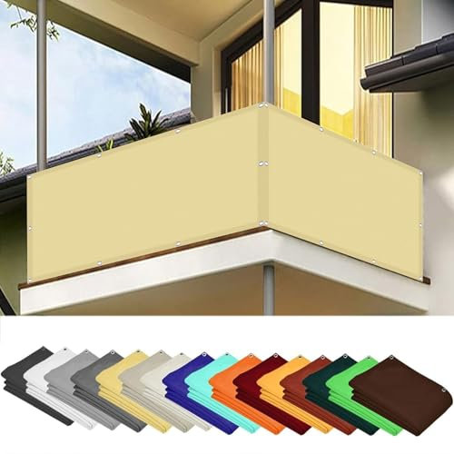 Balcon Privacidad 130 x 900 cm Resistiente Al Viento y Polvo Revestimiento para Balcón con Cuerda Libre para Balcón Exterior de Jardín Terraza, Color Crema