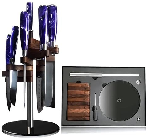 Ktchnhlprz hochwertiger Messerhalter aus Walnussholz, Edelstahl und Glas, unbestückt, hygienisch und platzsparend, drehbar, Küchenmesserhalter, Messerblock ohne Messer, in Geschenkbox