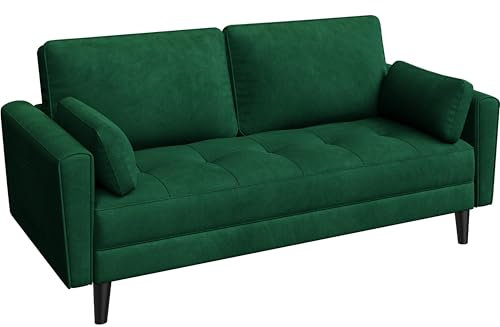 Yaheetech 2 Sitzer Sofa, Polstersofa mit 2 Kissen und Armlehnen, Moderne Couch Loungesofa aus Samtstoff, Bequemes Loveseat für Wohnzimmer/Schlafzimmer Grün
