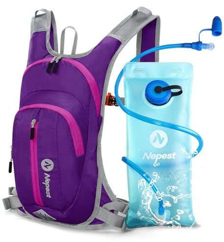Nepest Hydration Pack Backpack with 2L Water Bladder, Lightweight Water Backpack for Hiking, Running, Biking,purple