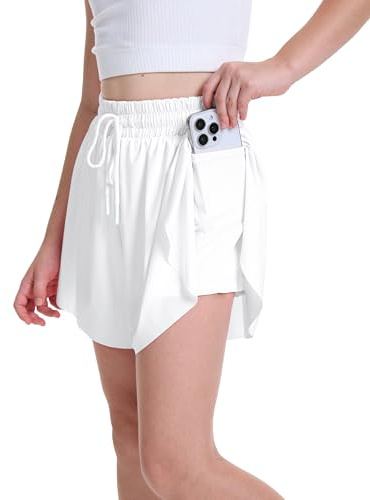 ANTLOOWW Short pour Filles Taille Elastique avec Poches, Short de Cyclisme pour Filles Adapté à La Course à Pied, Aux Loisirs et à Lécole (FR/ES, Âge, 9 Ans, 12 Ans, Taille Normale, Blanc)