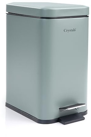 Crystals 3L Rectangular Slim Pedal Bin with Soft Close Lid – Compact Waste Bins for Bathroom, Kitchen, Toilet or Office – Hands-Free Rubbish Bin with Removable Inner Bucket, Modern Design (Green)