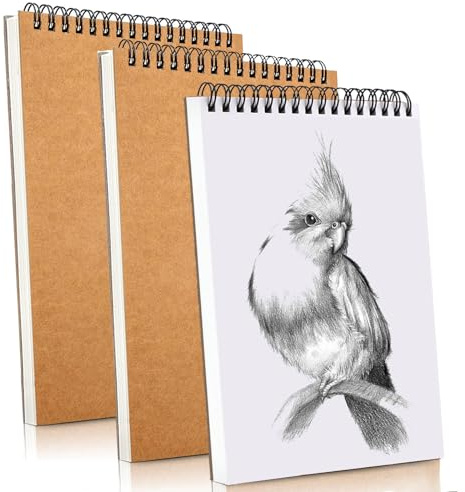 Sketch Book Pad, 3 Pack A4 Drawing Book Spiral Bound, 60 Pages (30 Sheets), 160GSM Art Book, Durable Acid Free Sketchbook for Painting, memos, Graffiti and Artist Sketch Pad (Pack of 3, A4)