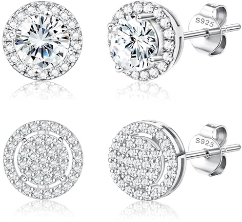 Dochais 2 Paia di orecchini donna uomo argento 925 Placcato Oro 14K orecchini diamante anallergici zirconi cubici rotondi quadrati imitazione diamante per donna uomo