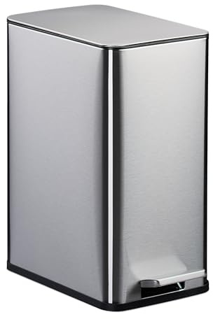 Relaxdays Pattumiera Bagno a Pedale, Cestino 10 L Secchio Interno Rimovibile e Coperchio Silenzioso, Metallo, Argentato