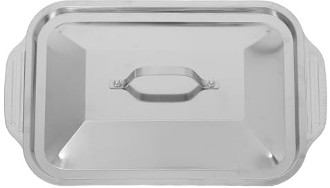 Ciieeo Sartén para asar pescado: Bandeja profunda de acero inoxidable con tapa - Bandeja rectangular para pescado, pavo y verduras - para asar en horno tostador.