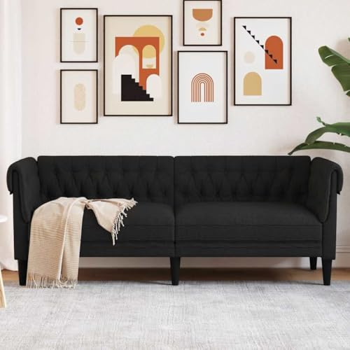 Refined Sofá Chesterfield de 3 plazas Tela Negro