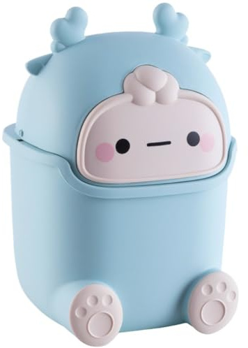 Gettimore Mini pattumiera da scrivania con coperchio ribaltabile, cestino in plastica per casa, ufficio, soggiorno o toletta, compatto 23,5 x 15,5 x 14 cm, colore blu