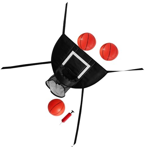 drburpily Aktiv lek Mini-trampolin Basketkorg Lätt att installera Rolig utomhusaktivitet för barn Vattentät Oxfordtyg Funktioner Barnbasketkorg för trampolin med hölje, med tre bollar, 49x36 cm