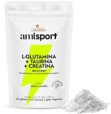 amlsport Ana Maria Lajusticia | L-Glutamina + Taurina + Creatina | Sabor Sandía | 590 Gr | Sin Gluten | Sin Lactosa | Apto para Veganos | Contribuye al Rendimiento Físico | Envase para 35 Días