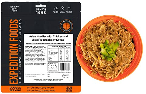 EXPEDITION FOODS Asian Noodles with Chicken and Mixed Vegetables (Double Serving / 1000KCAL) | Freeze-Dried Camping & Hiking Food