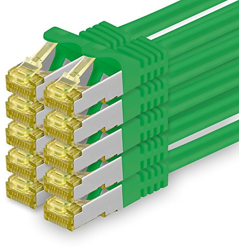 1aTTack.de Cat.7 Netzwerkkabel 0,5m Grün 10 Stück Cat7 Ethernetkabel Netzwerk LAN Kabel Rohkabel 10 Gb s SFTP PIMF LSZH Set Patchkabel mit Rj 45 Stecker Cat.6a