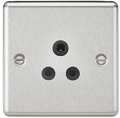5A Unswitched Socket - Rounded Edge Brushed Chrome Finish with Black Insert