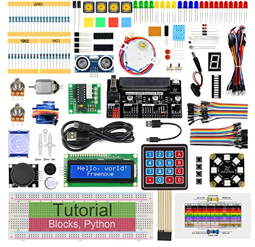 Freenove Ultimate Starter Kit for BBC micro bit (Not Included, Works with V1 & V2), 316-Page Detailed Tutorial, 224 Items, 44 Projects, Blocks and Python Code