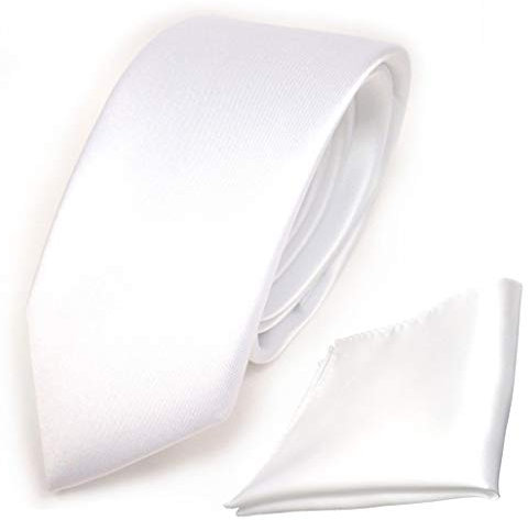 TigerTie - schmale Designer Krawatte Einstecktuch in weiß schneeweiß einfarbig uni