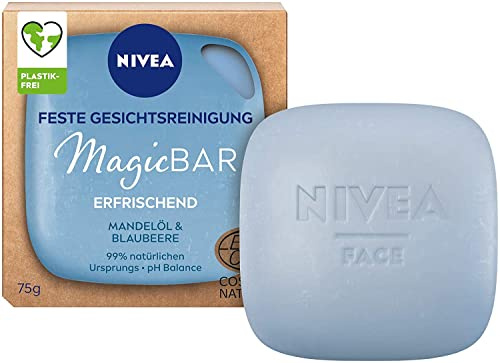 NIVEA MagicBar Feste Gesichtsreinigung Erfrischend (75g), Gesichtsreiniger für ein schönes, weiches Hautgefühl, zertifizierte Naturkosmetik mit Mandelöl & Blaubeere