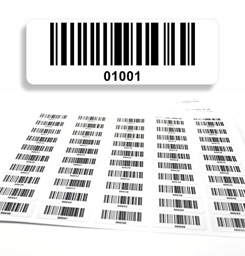 Etiquetas con código de barras 01001-02000, 5 dígitos, 1000 unidades 50 x 17 mm, etiquetas de inventario preimpresos, autoadhesivas, fabricado en Alemania