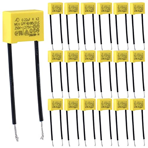 Vegena 20 stycken kondensatorer polypropen säkerhetskondensatorer 0,22 µF 275 V X2 kondensator polypropen anti-interferens LED-kondensator för icke-utgående LED-glödlampa flimmer