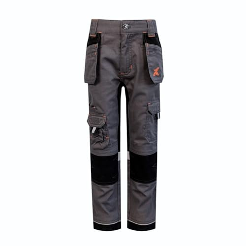 Xpert - Pantalon de travail junior élastique pour garçon. Pantalon cargo de combat à coupe conique pour garçons avec panneaux extensibles, poches utilitaires multiples, taille élastiquée et détails