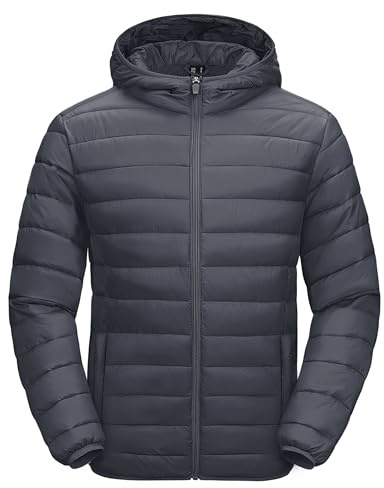 MAGCOMSEN Mens Puffer Jackets Quilted Lined Bubble Jacket Winter Hoodie Jacket Waterproof Puff Coats Hiking Jacket Lightweight Full Zip Padded Coats