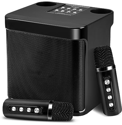 Jalann Karaoke Machine, Portable Karaoke Machine with 2 Wireless Microphones for Adults & Kids, Wireless PA System with Voice Changing Effects, Support Bluetooth, AUX, USB for Home KTV, Party (Black)