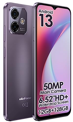 Ulefone Android 13 Teléfono Móvil Note 16 Pro, hasta 12GB RAM+128GB ROM, Cámara 50MP,Dual SIM-Libre Smartphone, 6.52'' HD+ Pantalla,Batería 4400mAh, Huella Dactilar+Reconocimiento Facial GPS Morado