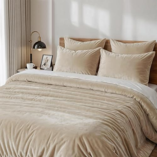 Lanqinglv Flanell Fleece Bettwäsche 200x220 cm Khaki Haferflocken Plüsch Flauschig Winterbettwäsche Warme Cashmere Touch Biber Uni Bettbezug mit Reißverschluss und 2 Kissenbezug 80x80 cm