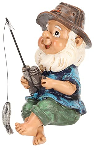 Jenngaoo Fishing Gnome Garden Statue - Heavy Duty Resin Outdoor Decor, Weatherproof Dwarf Sculpture for Pond, Patio, Flower Beds (10cm Rustic Design)