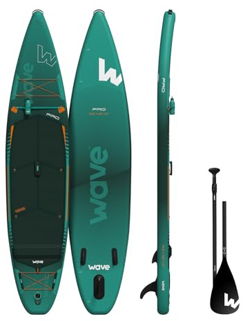 Wave Pro 2.0 Uppblåsbar stå-paddleboard – halkfri premium paddelbräda för vuxna, med kajakkonvertering, kompletta iSUP-tillbehör och resväska | 12'6 fot | blågrön