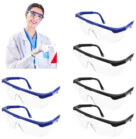 Amentalove 6 Pcs Schutzbrille Arbeitsschutzbrille, Sicherheitsbrillen, Schutzbrille für Brillenträger, Schutzbrillen Transparent Labor Schutzbrille mit Brillentuch für Arbeit für Kinder Herren Damen