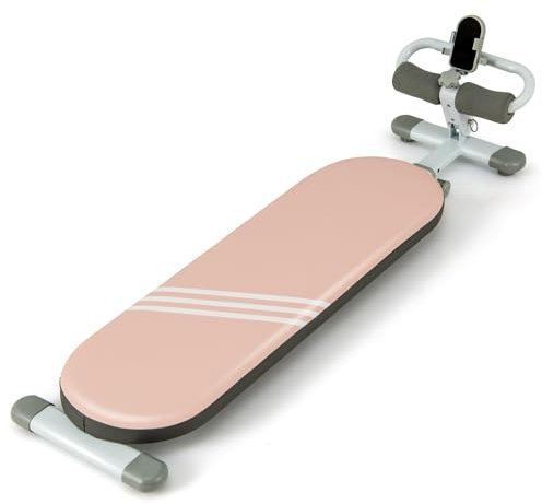GOPLUS Sit Up Bank, Flachbank Hantelbank verstellbar 120-137cm, Bauchbank Trainingsbank Fitness Bank mit Beinfixierung für 14-18, 150kg Belastbarkeit, Handyhalterung, Bauchtrainer für Zuhause, Rosa