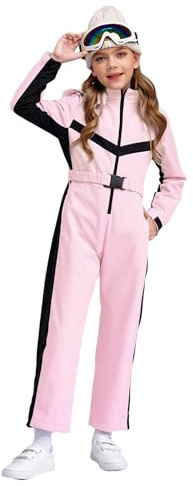 LiiYii Costume Snowboarder Ragazze Ragazzi Tuta da Neve Salopette Lunga Jumpsuit Manica Lunga Pantaloni Impermeabili per Attività all'Aperto Invernali sugli Sci Rosa 13-14 anni