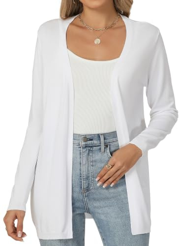 Famrrifuu Gilet Long Femme Cardigan Manches Longues Ouverte Devant Elegant Casual Veste Léger Gilet Été Printemps