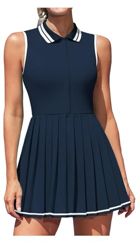 Robe De Tennis Pour Femme Robe de tennis for femmes, polo, demi-fermeture éclair, plissée, avec soutien-gorge intégré, short séparé, une pièce, coupe cintrée avec poches, robe de golf Robe De Golf Pou