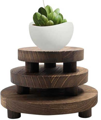 Cuyacili 3 bandejas de madera redondas de madera para taburetes de exhibición de velas de madera, base redonda decorativa para el hogar, mesa, baño, mostrador, cocina, diámetro 12,5/15/19 cm