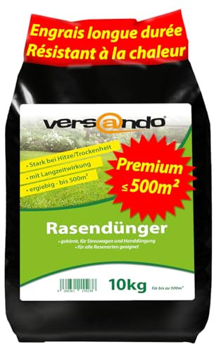versando 10kg Rasendünger Sommer Langzeit bis 500m²: perfekte Nährstoffversorgung, ideal bei Hitze, Trockenheit für dichten grünen Rasen mit Langzeitwirkung - Premium Qualität