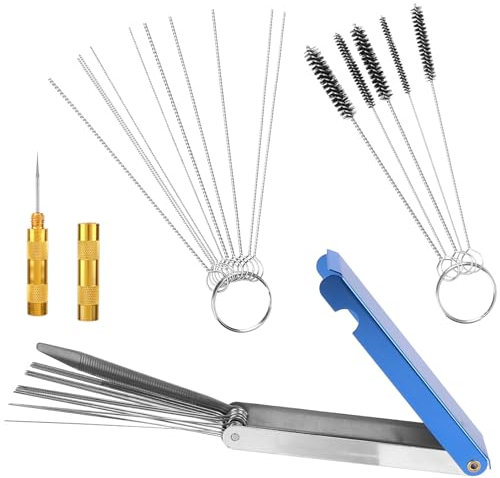 Gosknor Kit Nettoyage pour Carburateur, Ensemble Nettoyage Buses Chalumeau 13 Fils 10 Aiguilles 5 Brosses 1 Outil de Prélèvement Adapté aux Voitures Motos Quads Soudeuses Tondeuses Gazon