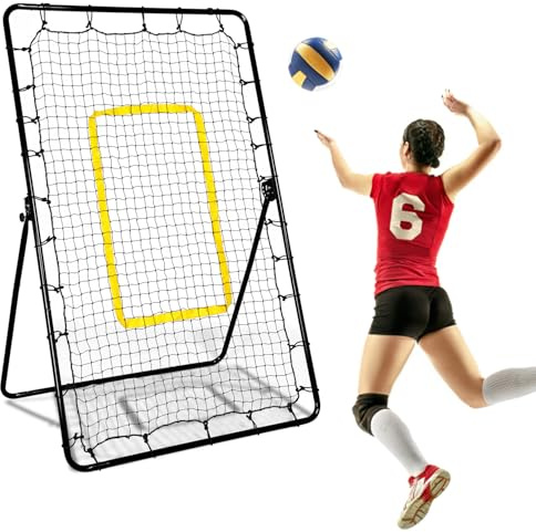 Diegimr Volleyball Rebounder Net, 7x4ft Adjustable Football Bounce Back Net with L-Shaped Bracket & U-shaped Stakes Batting Training Rebound Equipment for Lacrosse Baseball Soccer Practice