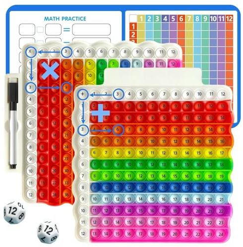 Times Table Poppet 12x12 Math Fidget Toys for Kids Double Side Multiplication and Addition Popper Addition Poppet Fidget Toy Relieve Stress and Anxiety 12x12&12+12 Interactive Math Practice Kit
