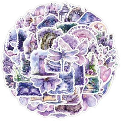 HUVZOR 50 Adesivi Viola Estetici - Adesivi da Giardino, Adesivi Carini,Simpatici per Bottiglie d'Acqua, Laptop, Telefono, Bagagli - Divertenti per Bambini, Adolescenti, Ragazze, Adulti