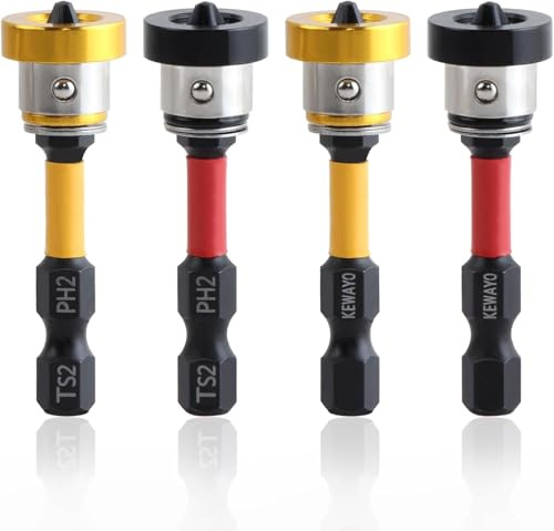 KEWAYO Juego de 4 brocas para paneles de yeso, PH2 1/4 pulgadas, vástago hexagonal magnético con tope de profundidad, tornillos para avellanar tornillos de montaje rápido, accesorio para
