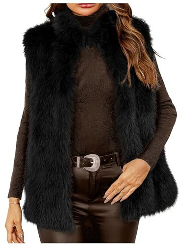 Generisch Gilet Femme Fausse Fourrure Gilet Hiver Chaud Manteau Court Shaggy Sans Manches Veste Mode Décontractée Flou Survêtement, Noir , 3XL